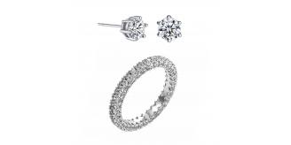 20 pcs - Clear Eternity Cubic Zirconia Crystals Band Ring and Earring Set - Random Ring Size - Total 10 Sets|GCJ025GSV004-Random Ring Size|UK SELLER