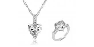 20 pcs - Clear Stunning LoveHeart Crystal Pendant and Ring Set - Random Ring Size - Total 10 Sets|GCJ029+GCJ024Clear-Random Ring Size|UK SELLER