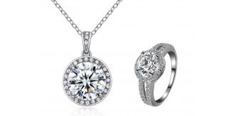 20 pcs - Classy Halo Crystal Pendant and Ring Set - Random Ring Size - Total 10 Sets|GCJ031+GCC060-Random Ring Size|UK SELLER