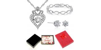 30 pcs - Love Heart Crystal Pendant Necklace Bangle Earrings Tri-Set With Christmas Gift Box - 10 Sets|GSV004GSVB061GCC070-XmasBox|UK SELLER