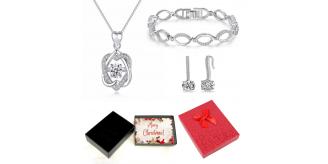 30 pcs - Two Love in One Pendant Zircon Crystals Necklace, Earrings and Bracelet Tri-Set With Christmas Gift Box - 10 Sets|GCJ021GSVB061GCJ220-XmasBox