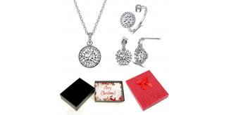 30 pcs - Halo Crystal Pendant Necklace Earrings Ring Tri-Set With Christmas Gift Box - 10 Sets|GCJ142GCJ546GCC060-XmasBox|UK SELLER