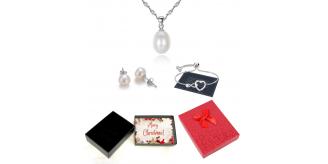 30 pcs - Freshwater Pearl Pendant Necklace Bracelet Earrings Silver Tone Tri-Set With Christmas Message Box - 10 Sets|GCJ188GCJ221GCJ231-XmasBox|UK SE