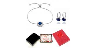 20 pcs - Blue Crystal Adjustable Bracelet and Earrings set with Christmas Message Box -10 Sets|GCJ005GCJ525-Blue-XmasBox|UK SELLER