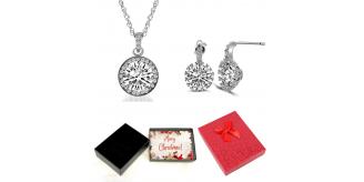 20 pcs - Classy Round Silver Zircon Crystals Pendant Necklace and Stud Earrings Set With Christmas Message Box -10 Sets|GCJ142GCC060-XmasBox|UK SELLER