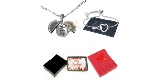 20 pcs - Feather Open Pendant with Message & Heart Bracelet in Silver Set With Christmas Message Box -10 Sets|GCJ188GCC101-Silver-XmasBox|UK SELLER