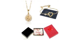 20 pcs - Feather Open Pendant with Message & Heart Bracelet Set in Gold With Christmas Message Box -10 Sets|GCJ188GCC101-Gold-XmasBox|UK SELLER