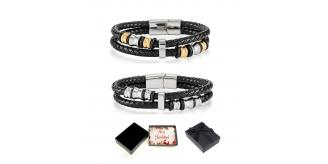 10 pcs - Stylish Men’s Genuine Leather Bracelet In Silver and Gold With Christmas Box - 2 Colours - 5pcs Each Colour|GCJ035GCJ037-Xmasbox|UK SELLER