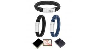 10 pcs - Men’s Genuine Flat Leather Bracelet With Christmas Box - Random Colours|GCJ043-Black/Blue/Dad-Xmasbox|UK SELLER