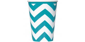 Wholesale Joblot of 96 Amscan Chevron Caribbean Blue 256ml Paper Cups (8pcs)