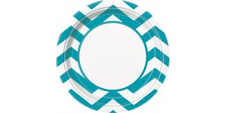 Wholesale Joblot of 96 Amscan Chevron Caribbean Blue 23cm Paper Plates (8pcs)