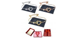 10 pcs - Exquisite Women Adjustable Infinity Heart Bracelet in Silver/Gold/Rosegold Tone with Valentine Gift Box - Mixed Colour|GCJ188-Silver/Gold/Ros