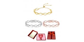 10 pcs - Multi-linked Infinity Bracelet with Premium Crystal With Valentine Gift Box - Mixed Colour|GSVB061-Plain-Silver/Gold/Rosegold-Valentine Box|U
