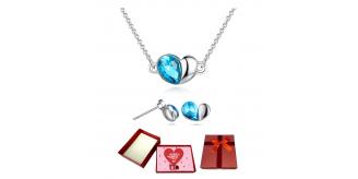 20 pcs - Heart Necklace Earrings Set with Turquoise Crystal With Valentine Message Box - 10 Sets|GSVSET059-2pc-Valentine Box|UK SELLER