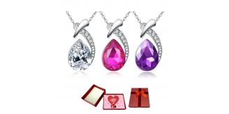 10 pcs - Sapphire Zirconia Teardrop Crystal Silver Pendant Necklace With Valentine Gift Box - Random Colour|GCJ148-PK/PP/CL-ValentineBox|UK SELLER