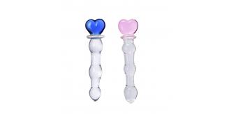 10pcs - Heart Handle Butt Plug Anal Textured Clear Glass Dildo – Blue and Pink- Random Colour|GCAP165-Pink/Blue|UK seller