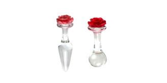 10pcs - Pink And Red Rose Flower Anal Butt Plug G-Spot Clear Glass Dildo – Butt Plug and Round Head - Random|GCAP168-Butt Plug and Round Head|UK sel