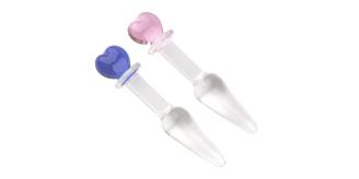 10pcs - Heart Shape Handle Anal Butt Plug Clear Glass Dildo – Blue and Pink - Random Colour|GCAP177-Pink/Blue|UK seller