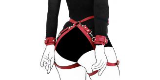 10pcs - Burgundy Punk Leather Strong Sturdy Thigh Waist Strap and Wrist Chain Cuffs Harness Bondage Set|GCSM039|UK seller
