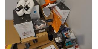 Mix lot of water filter jugs headphone mobile charging cables cosmetics office stationery items mobile phone accessories all together approximately 50