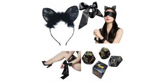 30pcs - Black Kinky Play Dice, Soft Silky Blindfold And Cat Ears Fluffy Headband Set (Total 10 Sets)|GCAPSET036 (GCSM008AP033GCL116)|UK seller