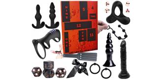 5 Boxes - Sex Toy Bundle Beginner Kit Butt Anal Plug Penis Ring and Bondage Adult Game Fetish Deluxe Advent Calendar - 12PC Each Boxes|GCAPSET038-Blac