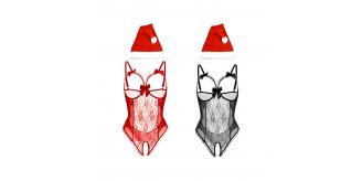 10Sets - Exposed Open Bra Crotchless Lace Body – Black or Red+Xmas Hat-2pc Each Set|GCL019+Xmas Hat|UK seller