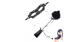 10pcs - 2-in-1 Spanking Paddle and Tickler and Sexy Embroidered Masquerade Mask|GCSM014GCL035-Black |UK seller