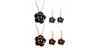 20pcs - Crystal Black Rose Flower Petals Pendant Necklace And Earrings Set - 5 Sets Each Colour|GCC095Variations|UK seller