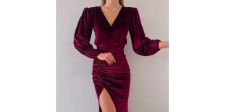 Velvet Midi Party Dress in Wine colour