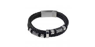 10pcs-Stylish Triquetra Men’s Black Leather Beads Bracelet In Silver Tone|GCJ448|UK seller