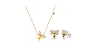 10 Sets-Fashion Cute Bee Crystal Pendant Necklace and Stud Earrings Set|GCJ603-Necklace&Earrings|UK seller
