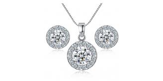 10 Sets-Crystal Cubic Zirconia Halo Pendant Necklace and Stud Earrings Jewellery Set|GCJ605-Necklace&Earrings|UK seller