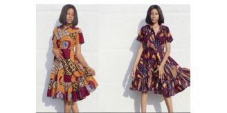 10 lot Womens African print short sleeve midi dresses in gorgeous prints 100% cotton