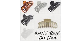 48 Sets of 6 Pieces (288 items) Barrel / Sausage Hair Claw 9cm/3.5" - Silver, Gold, Black, Tort, Clear