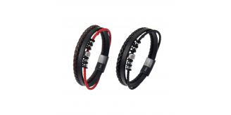 10pcs - Men’s Stylish Black Leather Stainless Steel Infinity Bracelet-Random Colour|GCJ453-Black/Red-Love Forever|UK seller