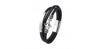 10pcs - Men’s 3-Layer Stainless Steel Viking Anchor Shaped Black Leather Braided Bracelet|GCJ454|UK seller