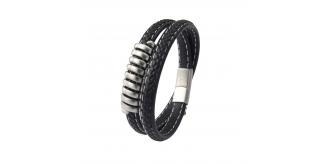 10pcs - Men’s Twisted 2-Layer Stainless Steel Black Leather Braided Bracelet|GCJ455|UK seller