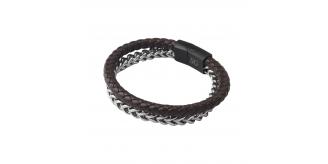 10pcs - Men’s 2-Layer Stainless Steel Chain Brown Leather Braided Bracelet|GCJ457|UK seller