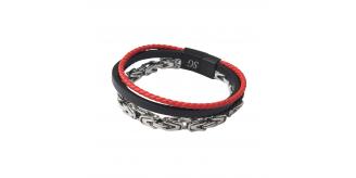 10pcs - Men’s 4-Layer Stainless Steel Chain Red and Black Braided Leather Bracelet|GCJ458|UK seller