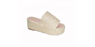 ladies beige wedge mule sandal. sizes 3 x 8