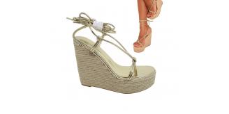 ladies gold strappy wedge espadrille sandal. sizes 3 x 8