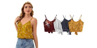 Women's V-Neck Striped Crop Top Job Lot