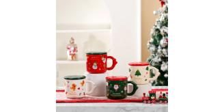 16pcs-Christmas Theme Cute Cartoon Ceramic Coffee Tea Mug with Lid & Spoon Set (4pcs Each Pattern)|GCVM008-UK Seller