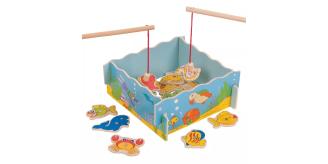 50x Toys Wooden Magnetic Fishing Game Play Set Family Fun Magnet Kids