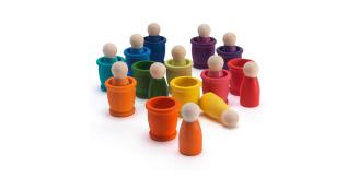 10 Sets of Wooden Pastel Little People in Pods (Each Set includes 12 Pieces)