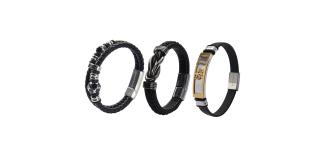 10pcs-Men’s Genuine Black Leather Football Infinity Tree of Life Bracelet With "Love My Husband" Engraving - Random|GCJ447,GCJ449,GCJ450-Husband|UK 