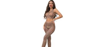 20 Sets-Leopard Print Stretch Strapless 2-Piece Bodysuit Nightwear Sexy Lingerie Set |GCL156|UK seller