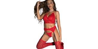 20 Sets-Red Leopard 4-Piece Women Sexy Lingerie Set-Garter Belt, G-string, Tights & Bra|GCL157|UK seller