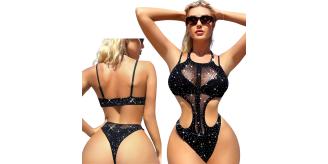 20pcs-Black Hollow Bodysuit Bodystocking Sexy Lingerie for Women with Diamond Gemstone|GCL158|UK seller